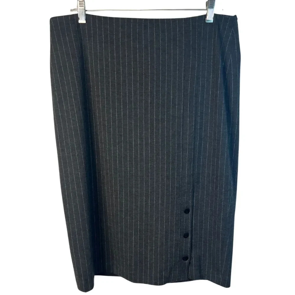 Tommy Hilfiger Heather Gray Pinstriped Snap Button Pencil Skirt Size 12